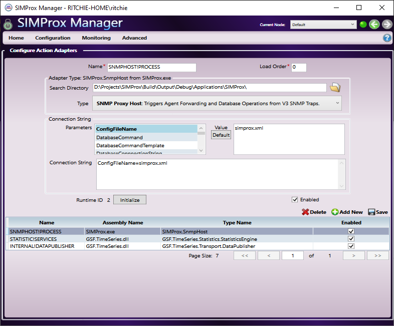 SIMProx Manager Config Screen