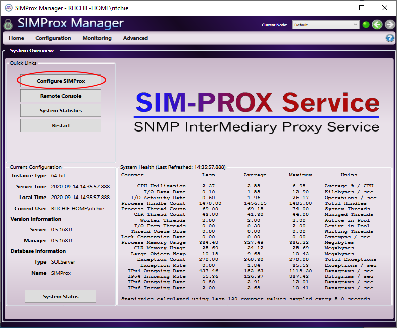 SIMProx Manager Home Screen